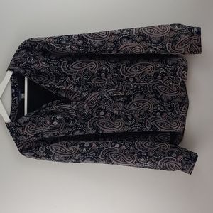 Tommy Hilfiger ruffle neck navy, black, gray, taupe & pink 2 layer Size XL Top